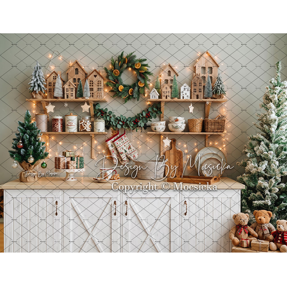 Baking Kitchen For Kids - Mocsicka Christmas Gingerbread Kitchen Backdrop Photography