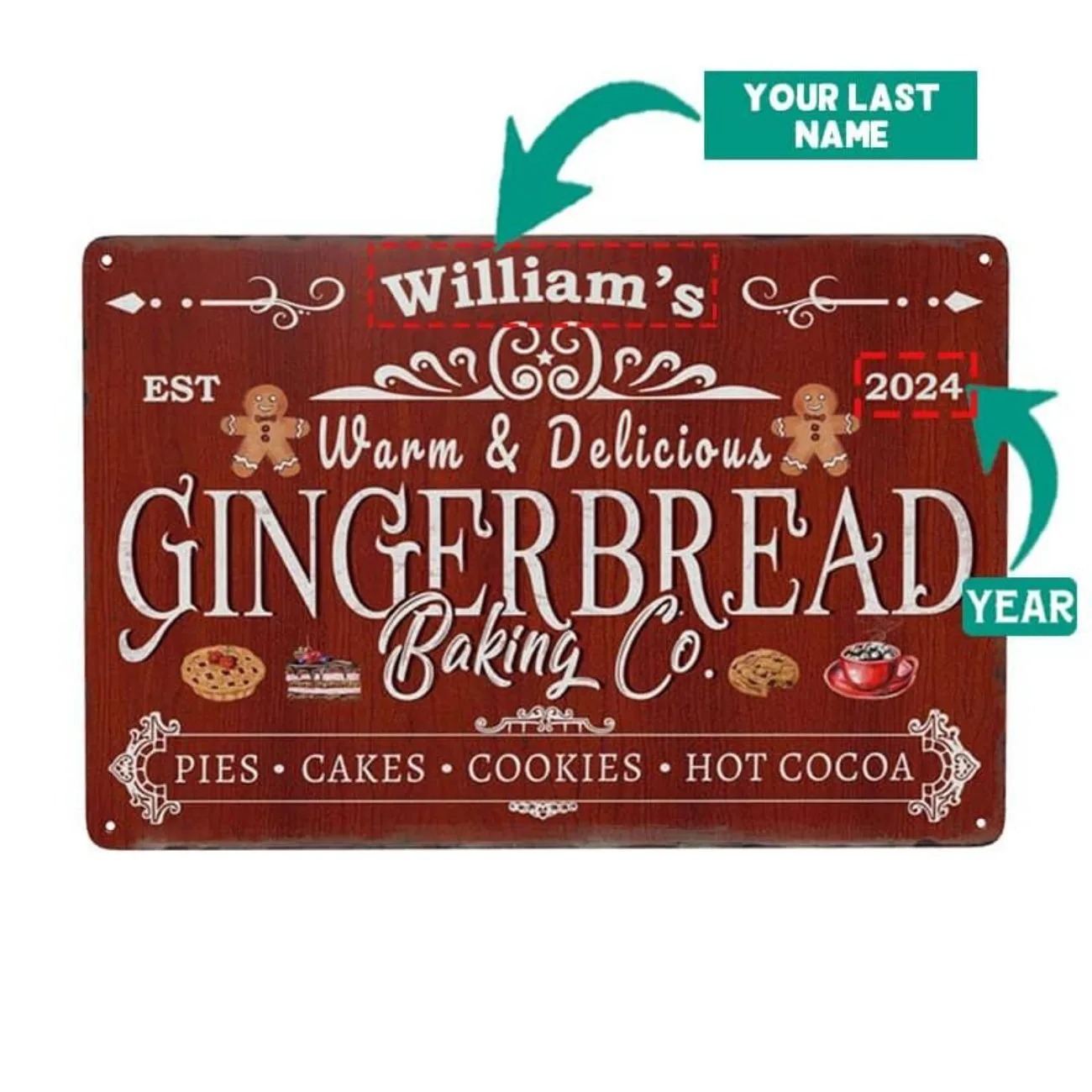 Kitchen Baking Decor - 1pc Personalized Gingerbread Baking Co. Aluminum